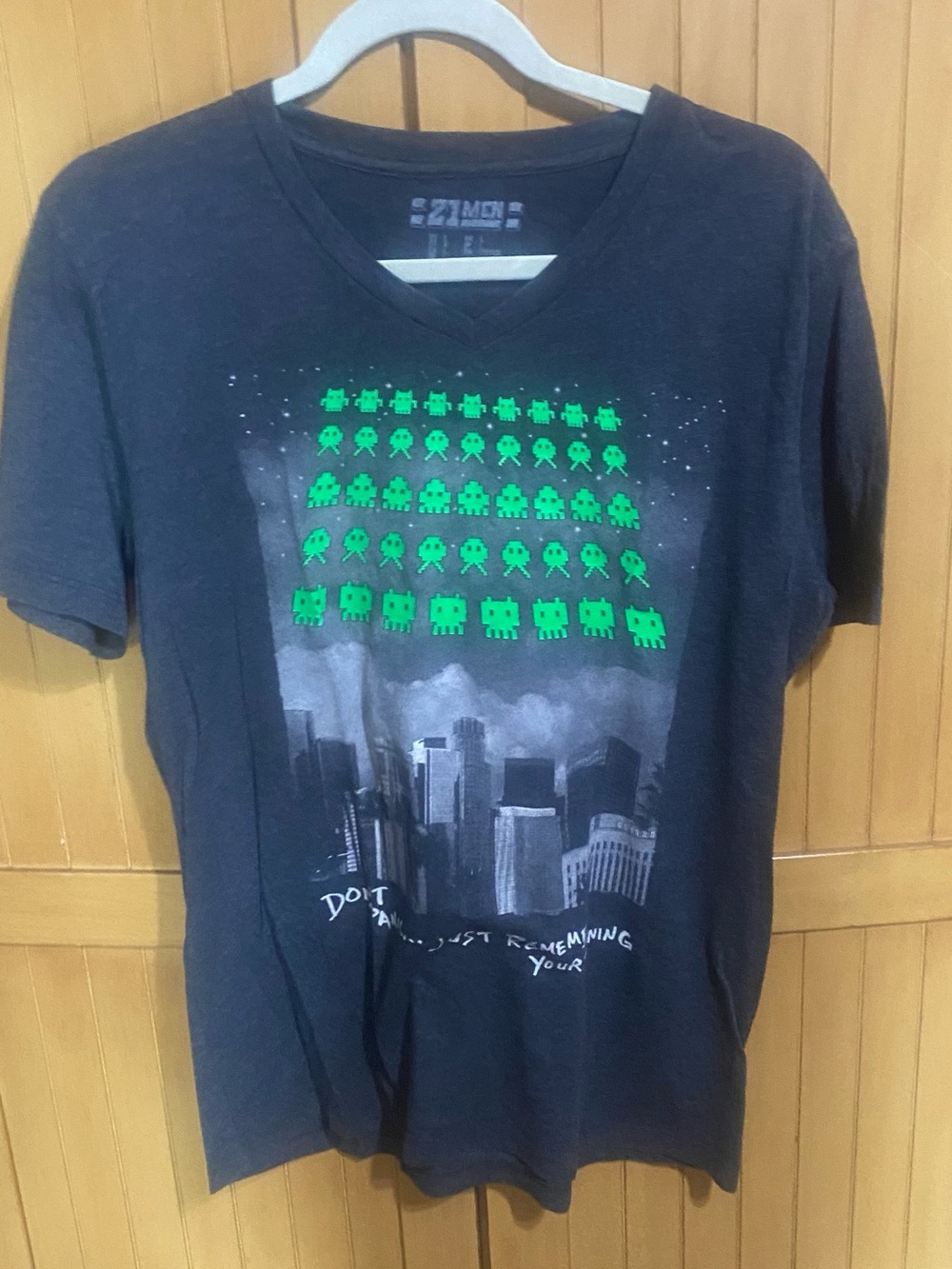 Graphic Tee with Green Pixel Invaders